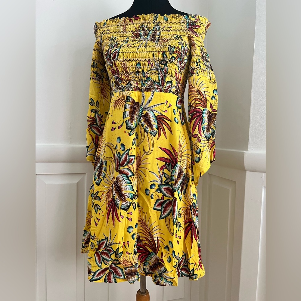 FARM Rio X Anthropologie Bria Dress. Small yellow